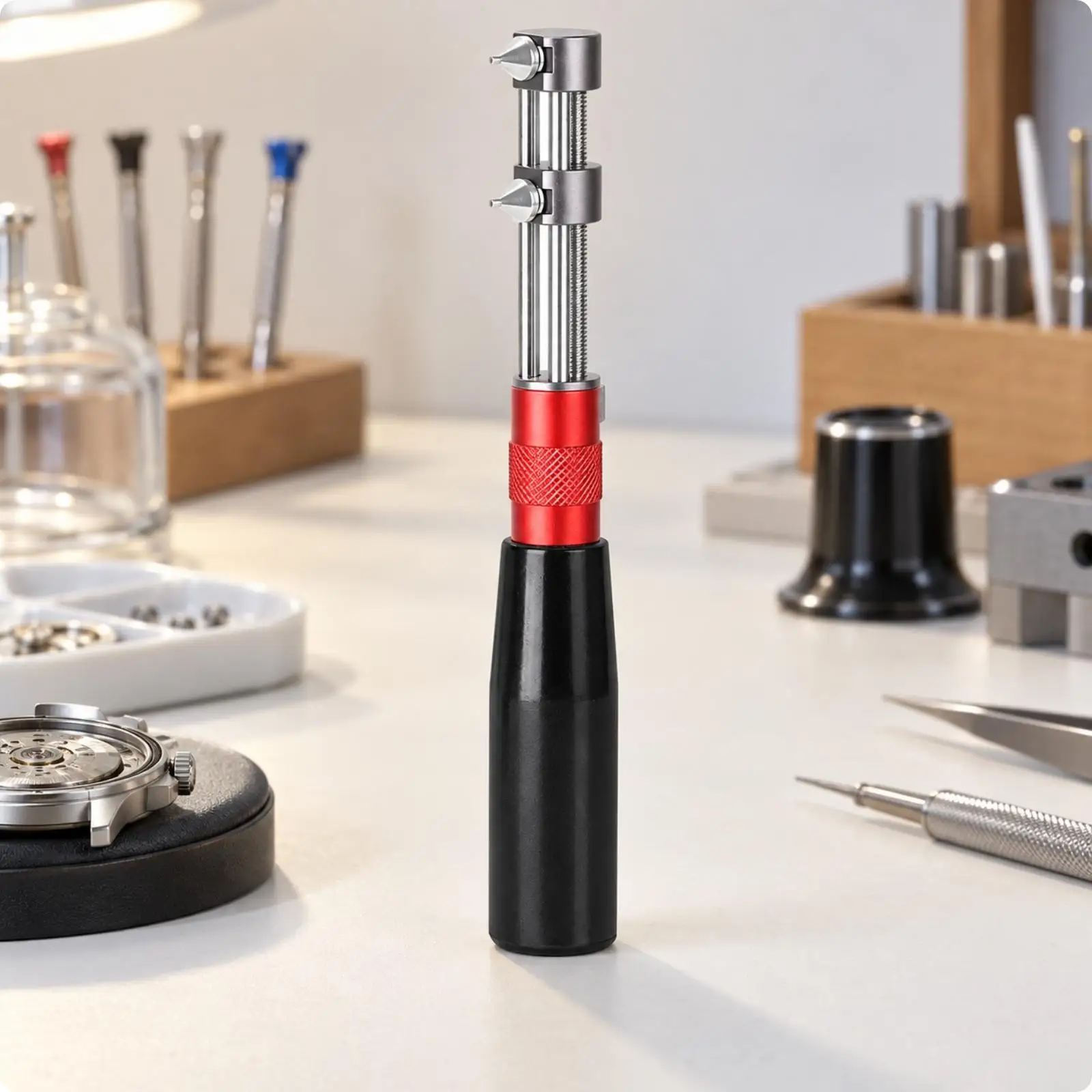Two-Jaw Watch Case Back Opener Wide Opening Watch Case Back Opener with Threaded Adjustment Knurled Grip Long-Lasting