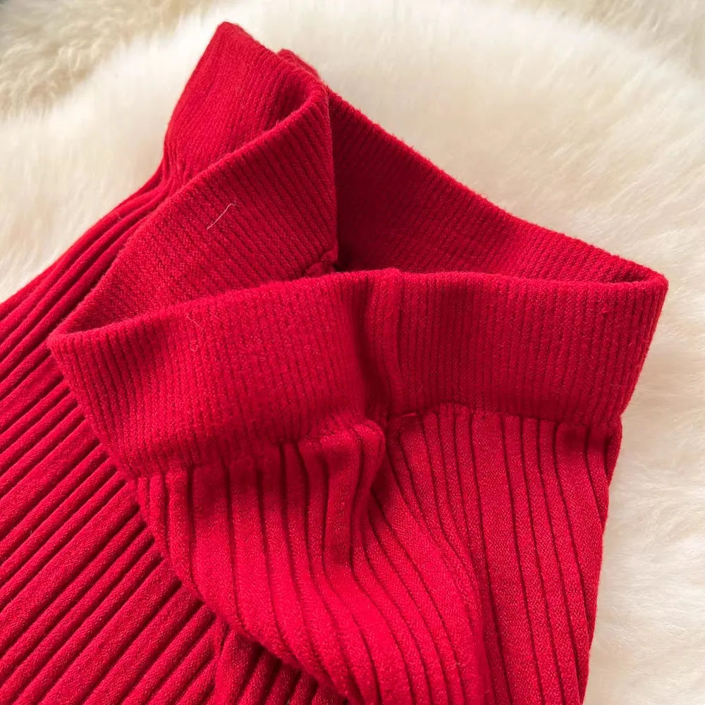 2026 Korean Fashion Sexy knitted Women's Fishtail Maxi pleated Skirt , Slim stretch High hip Long skirts