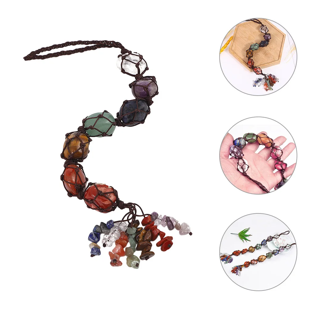 

Natural Stone Chakra Stone Pendant Vintage Hanging Car Ornament Tassel Creative Decor Hanging Pendant for Key Bag Car