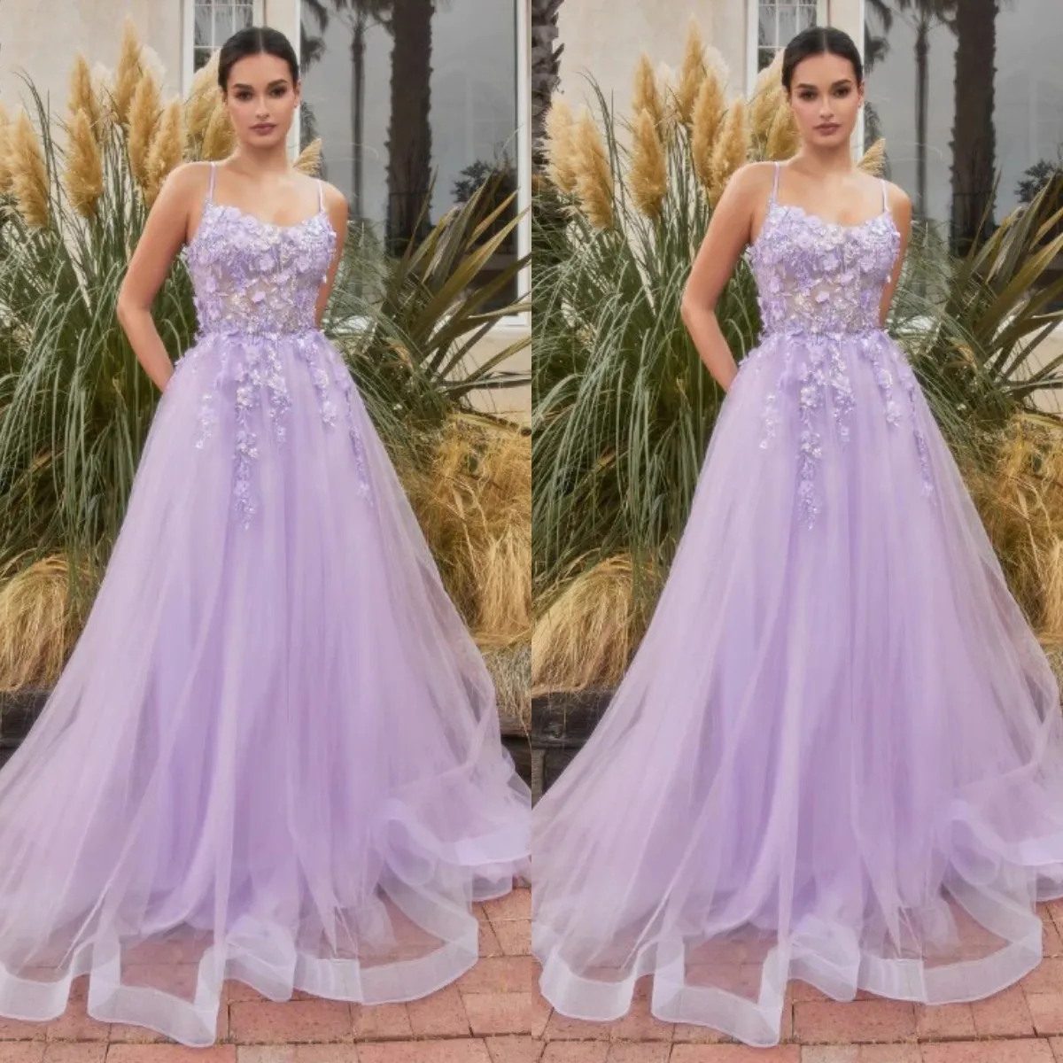 Light Purple Evening Dresses For Women Formal Celebrity Dress 3D Flower Spaghetti Straps Party robe soirée femme