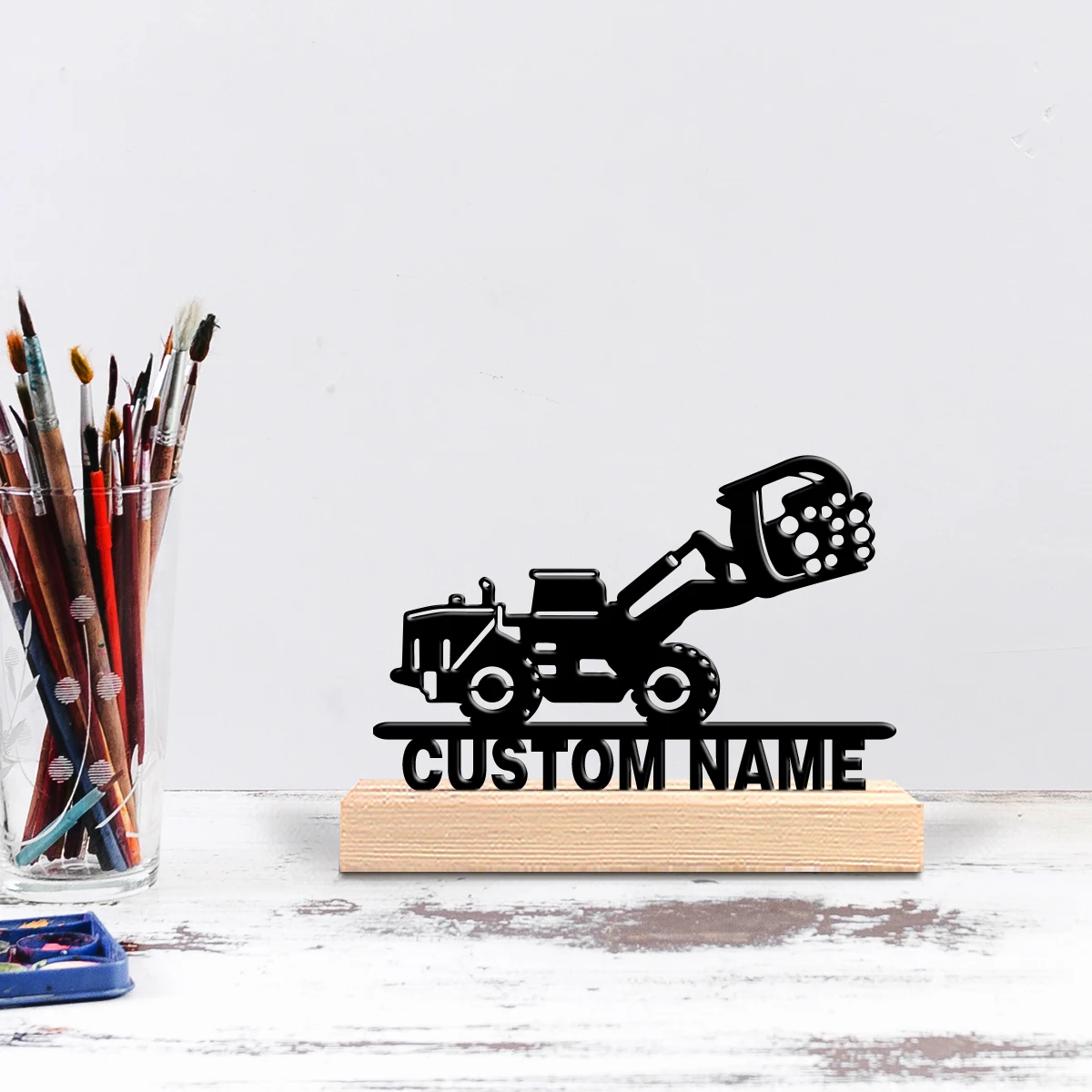 1pc Personalized Custom Log Grabber Metal Statue With Wooden Base Tabletop Decoration Desk Sculpture For Room Studio Decor