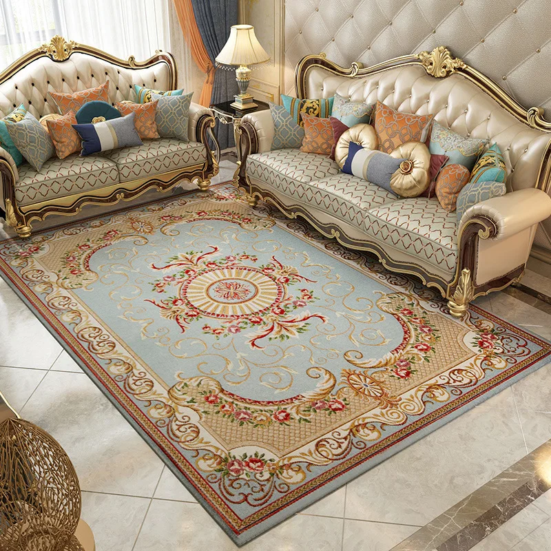 Europe Style Blue Floral Carpet For Living Room Bedroom Royal Palace Pattern Rugs Jacquard Vintage Woven Carpet  Anti-Slip Mat