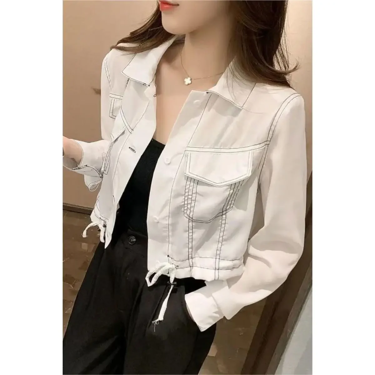 Veste à manches longues pour femmes, polyvalente pour porter à l'extérieur, Machine soignée, taille haute, nouveau Design, chemise courte de Niche