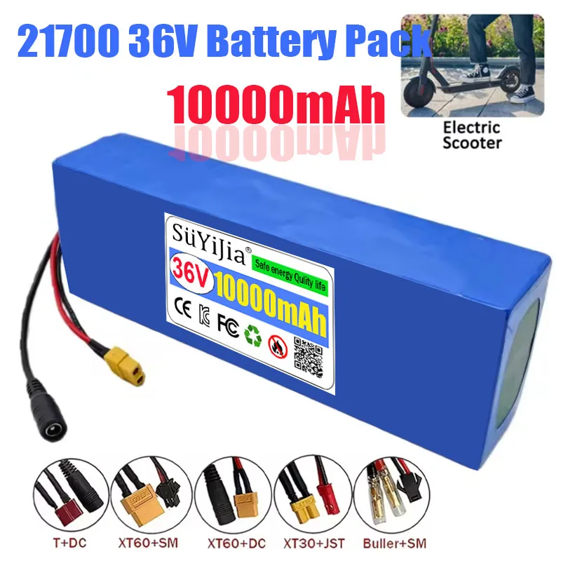 10Ah 21700 Lithium Battery Pack 10S2P 36V 5C Power Rechargeable 750W for Scooters Bicycle Motorcycle, SYP T JST XT60