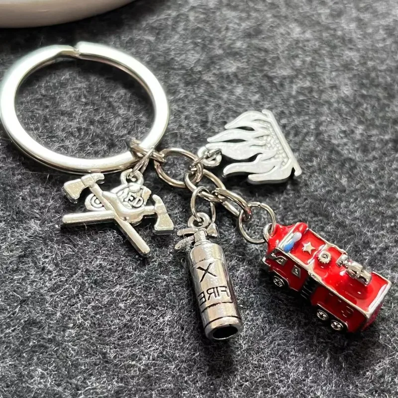 New Fire Keychains Fire Department Small Pendant Accessories Keyring Retro Key Chain Jewelry Gift Suitable for Mens Womens