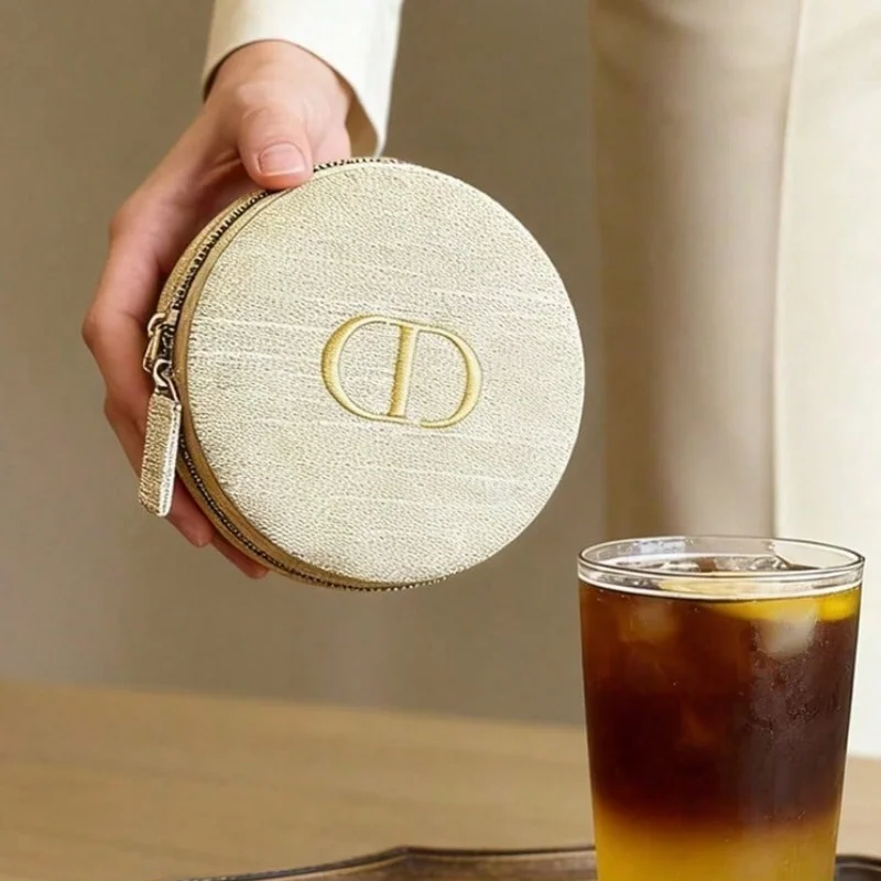 Dior’s Bag Golden Round Jewelry Box With Drawstring Bag Mini Storage Pouch For Lipsticks Coins Daily Commute Travel Essential view 5