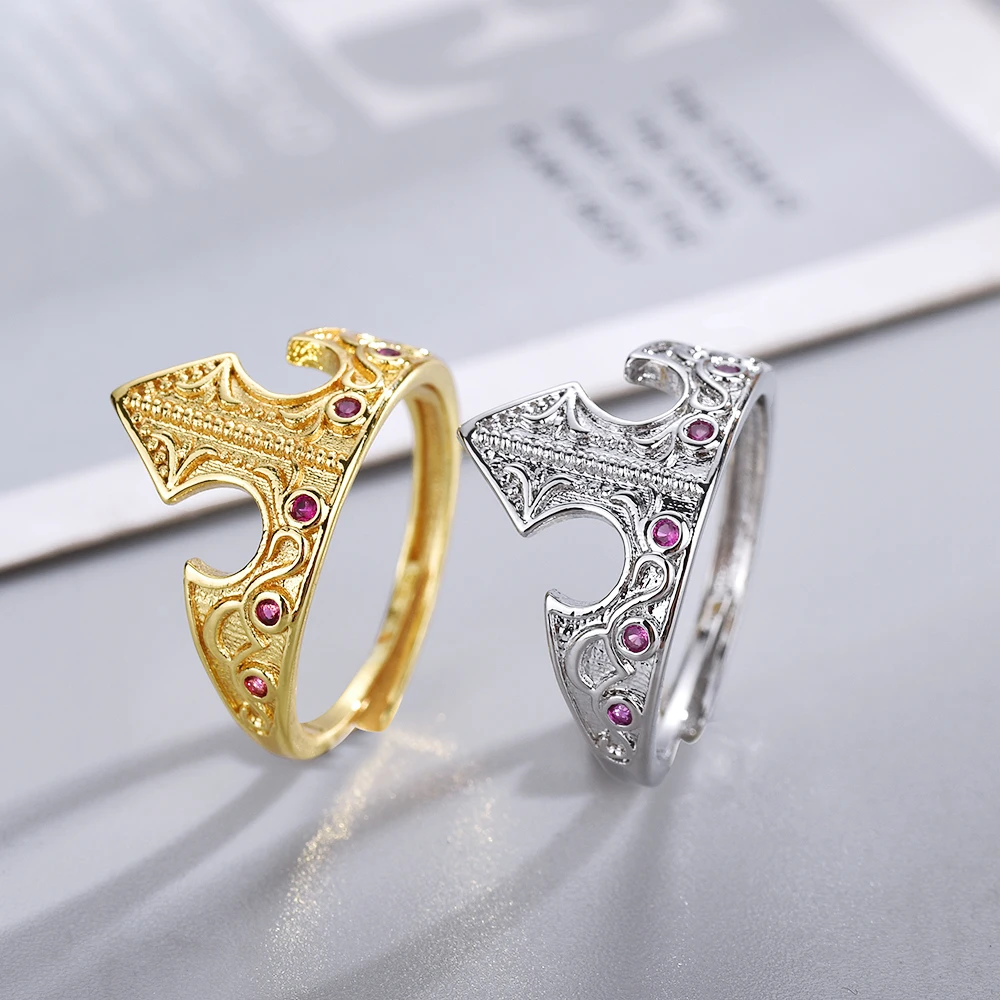 Sleeping Beauty Aurora Ring For Woman Girl Engagement Jewelry Accessorie Gold Plated Adjustable Princess Crown Ring Gift For Her