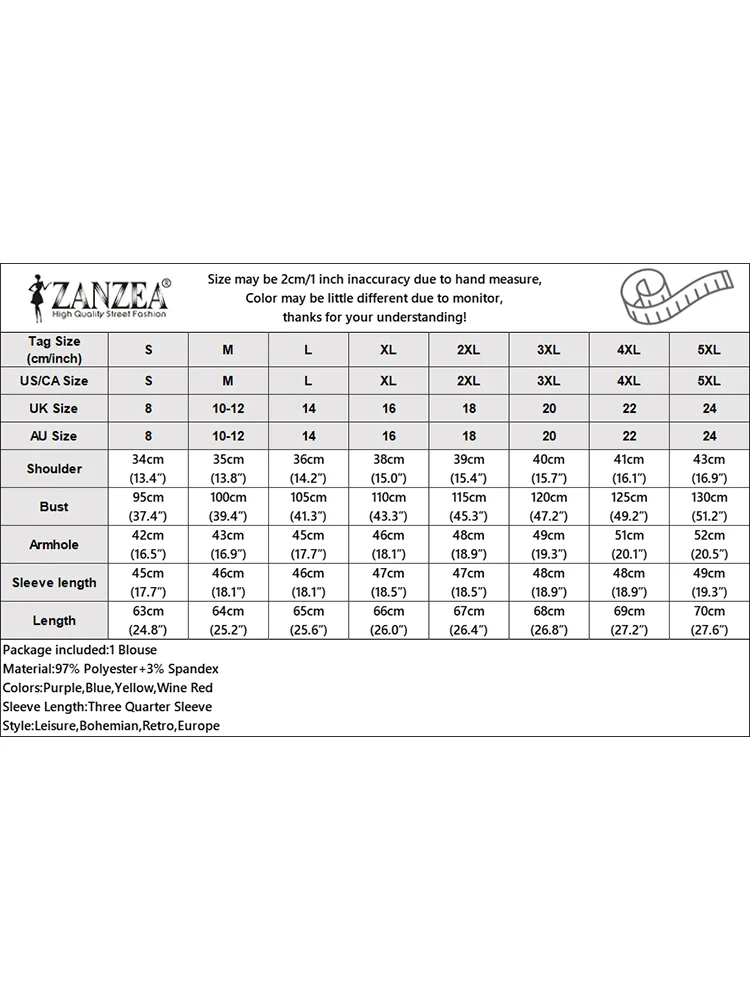 2025 Camicetta floreale stampata moda estiva ZANZEA Bohemain Vacanza Tunica Top Donna O Collo Camicia manica 3/4 Casual Lavoro Blusas