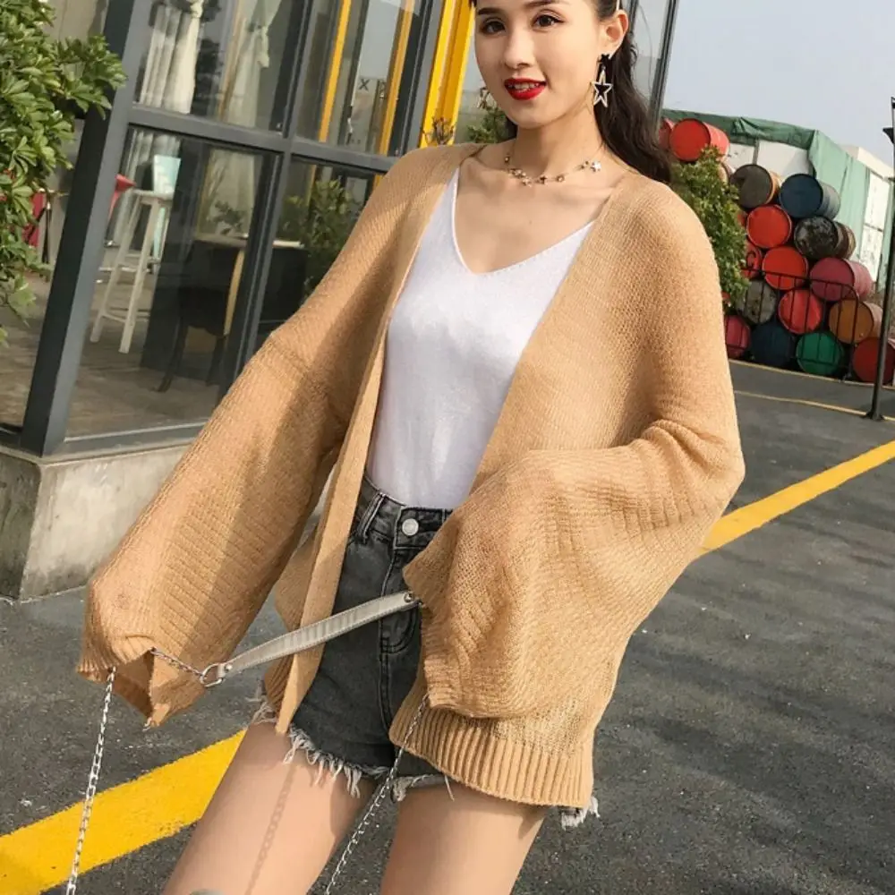 

Sweet See Through Hollow Crochet Cardigan Thin Loose Knitted Crochet Top Beach Wear Long Sleeves Sun Protection Top Streetwear