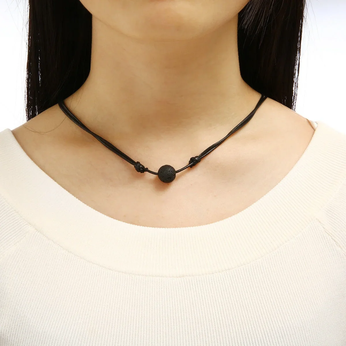 Charm 2024 New Black Lava Stone Necklaces Essential Oil Diffuser Rock Beads Pendant  For Men Women Chokers Jewelry Gift