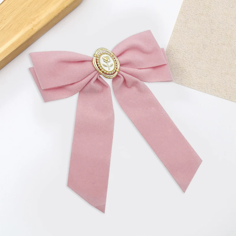 1Pcs Fashion Pink Velvet Ribbon Bow Tassel Pearl Flower Hair Clips Barrettes For Women Girls Party Ponytail Hair Accessories