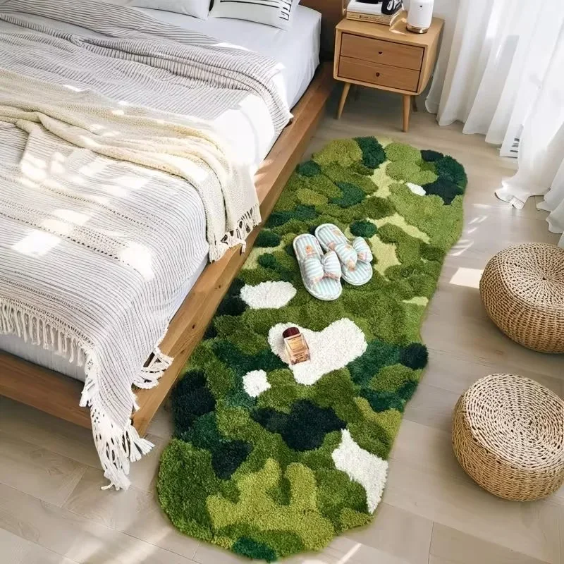 Tufted Lawn Moss Rug Carpet for Bedroom Living Room Non Slip Green Forest Floor Mat Thicken Foot Pad Bedside Area Rug Home Decor