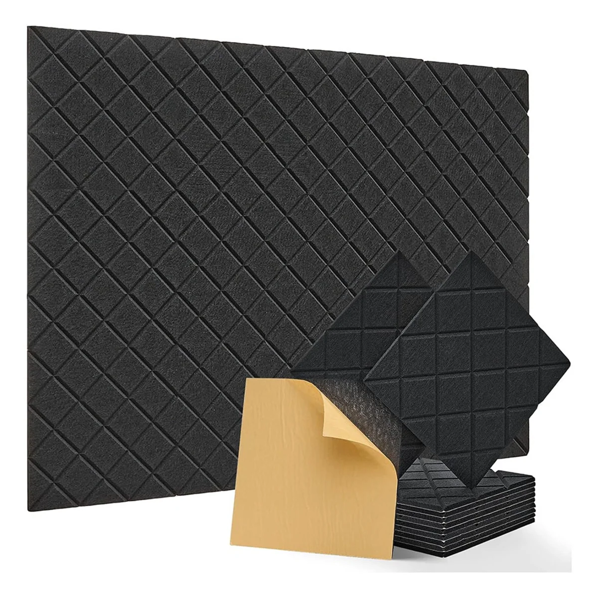 12Pack Acoustic Panels with Self-Adhesive, 12x12x0.4In Sound Proof Foam Panels, Sound Absorbing Tile for Walls Black