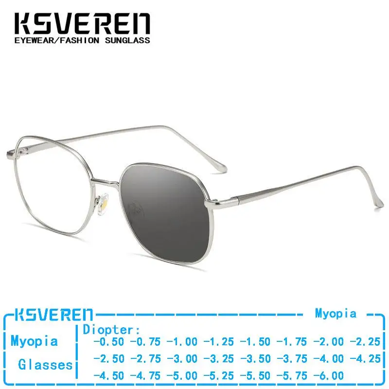 

Metal Square Photochromic Myopia Glasses Men Finished Nearsighted Eyewear Women Outdoor Color Changing Prescription Glasses