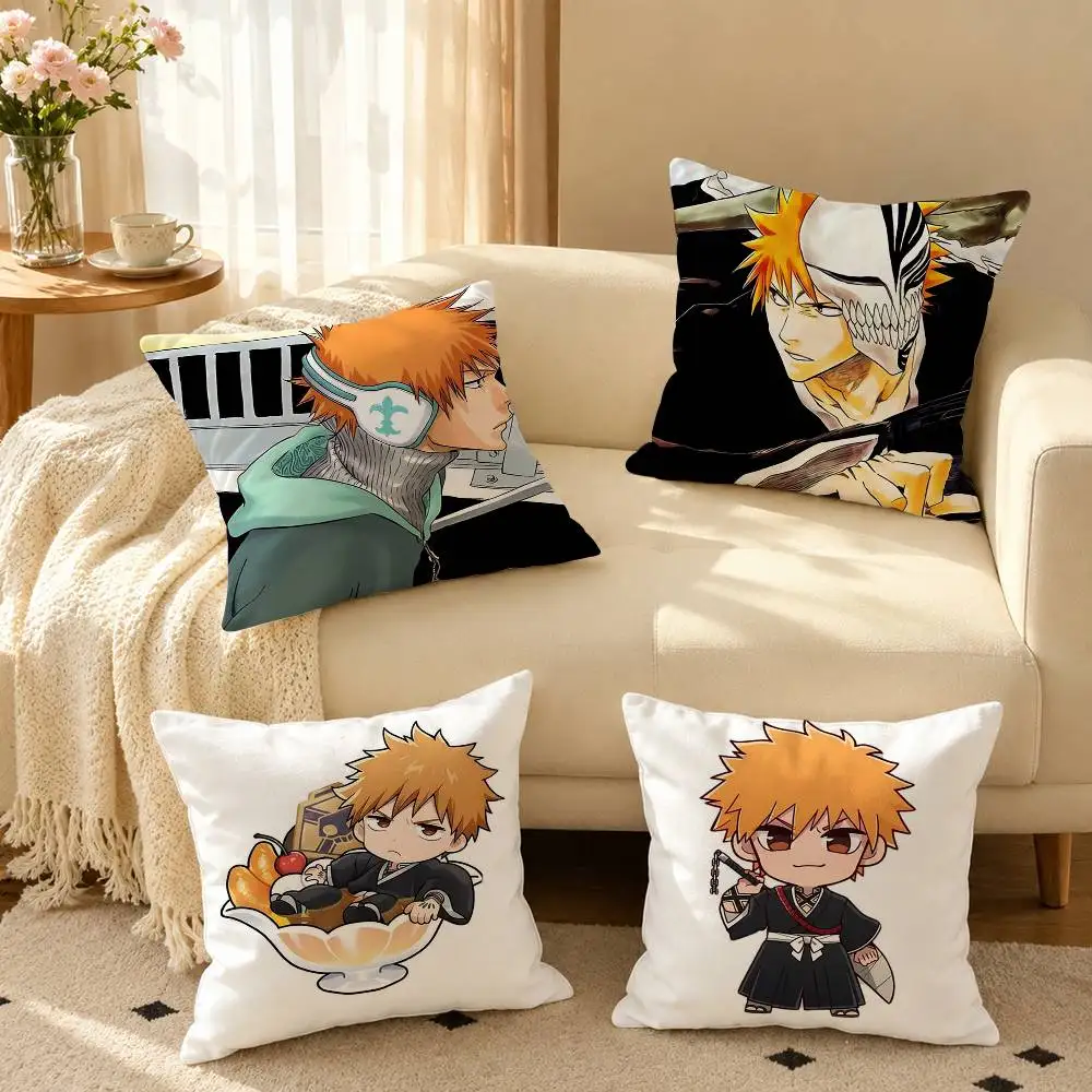Anime B-Bleach Ichigo Kurosaki Square Double-Sided printed Pillow Case Bedroom Bedside Pillow Sofa Cushion Cover