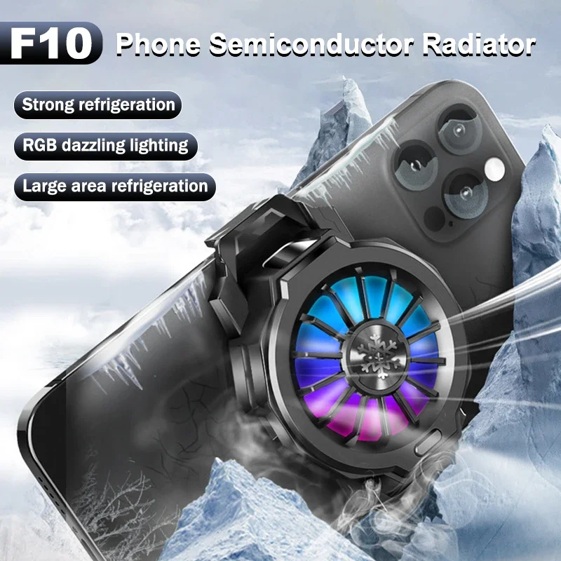 

F10 Mobile Phone Semiconductor Cooling Fan Radiator Back Clip Game Cooler w/ RGB Colorful Cool Heat Sink for IOS Android PUBG