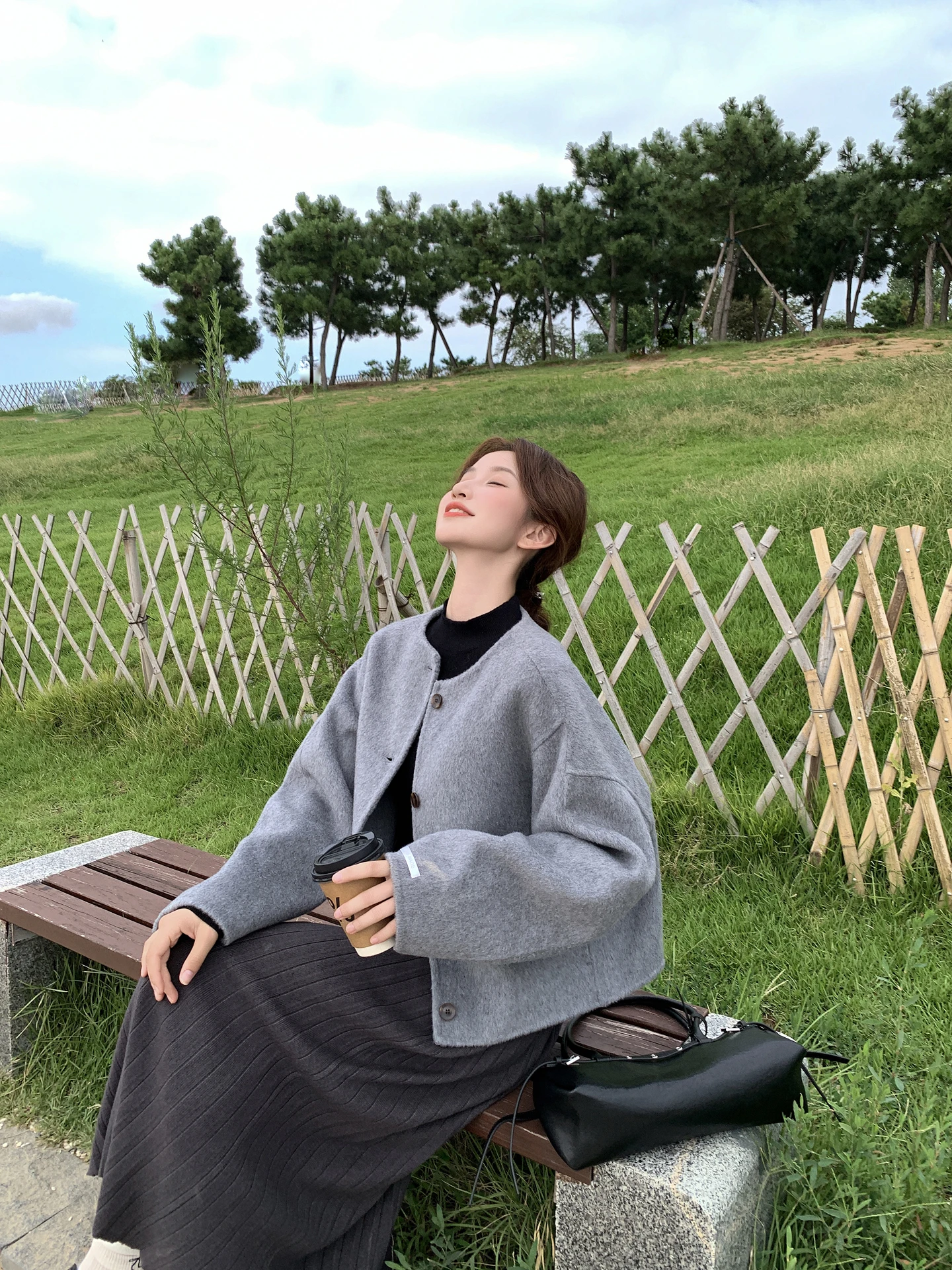 

Двустороннее шерстяное пальто WTT без воротника в глазах для женщин, осенне-зимняя модная корейская шерстяная верхняя одежда