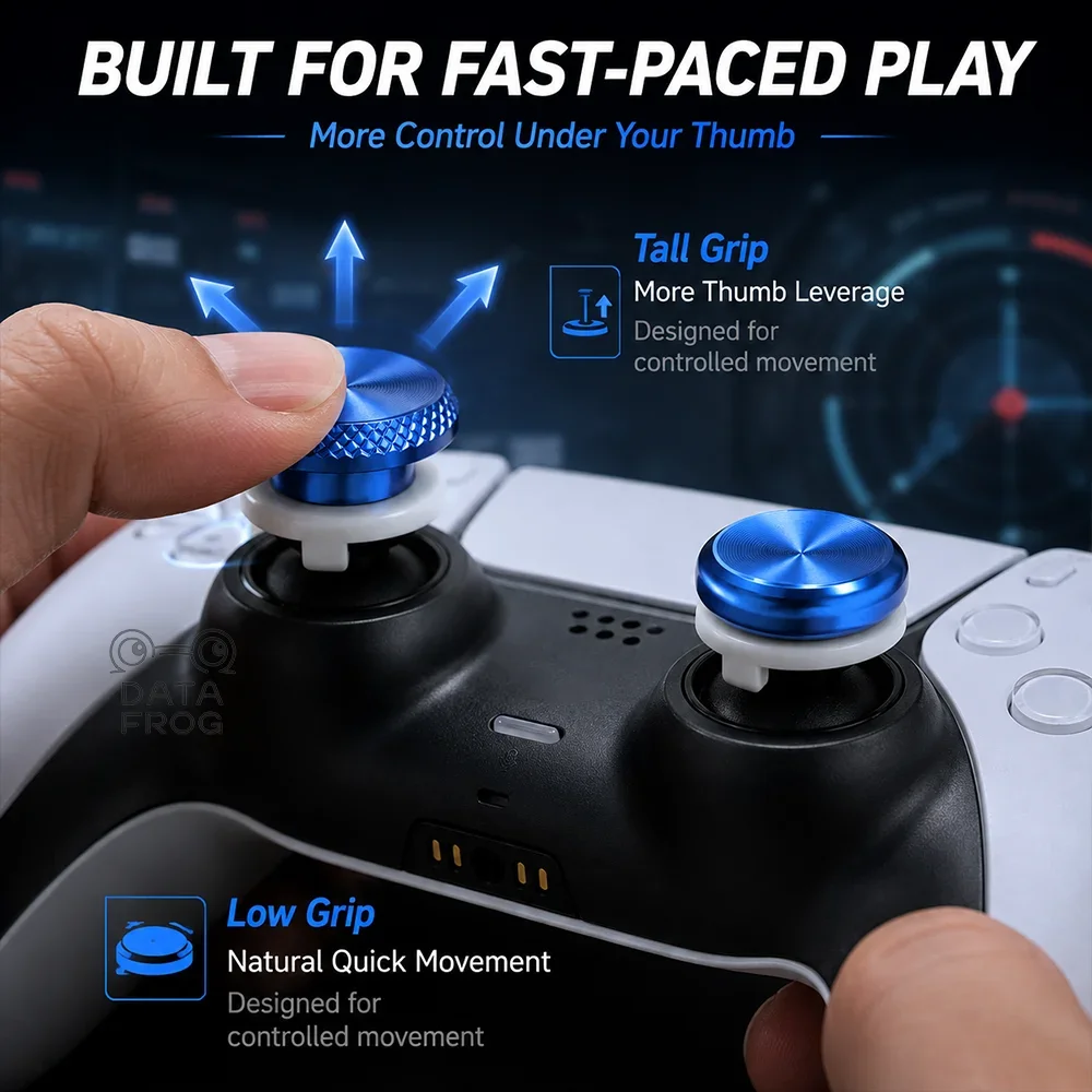DATA FROG Metal Heightened Thumb Grips Analog Joystick Extender Caps For PS5 Edge PS5 PS4 PlayStation Controller Anti Slip Acc view 5