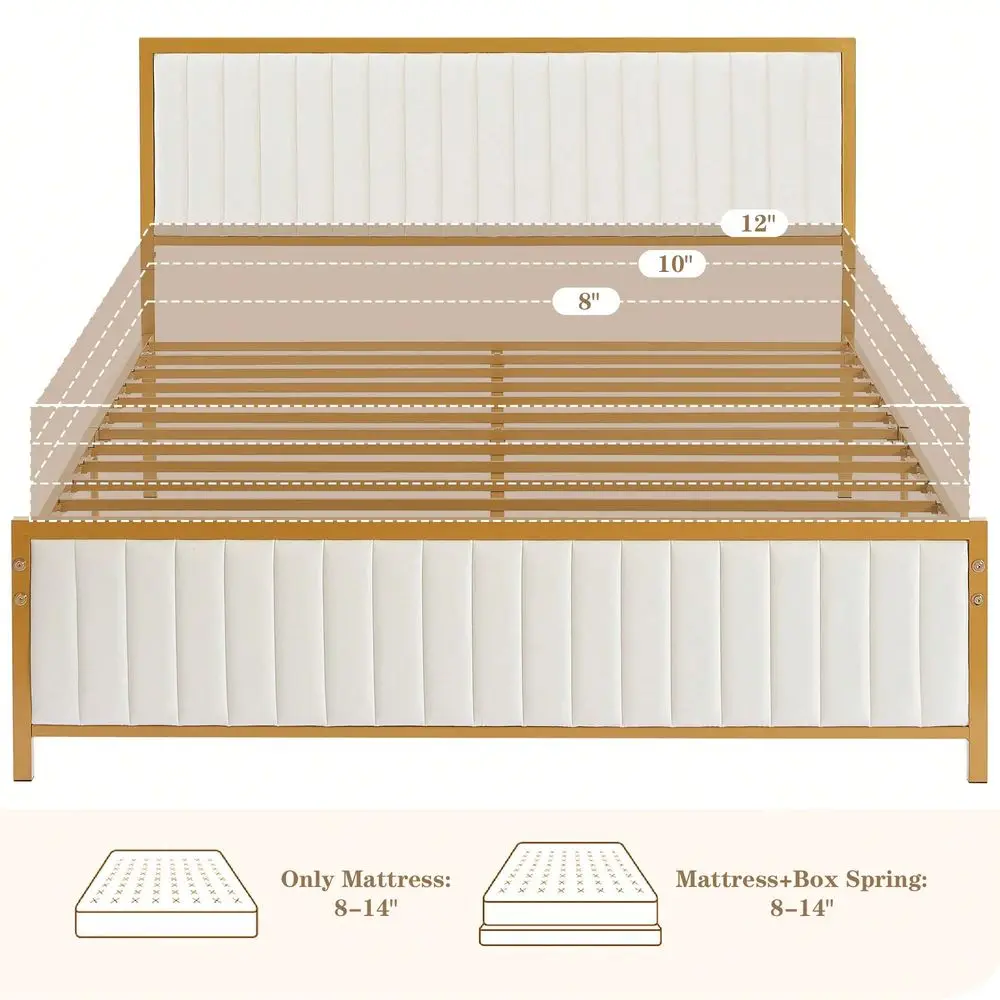 Queen Size Upholstered Bed Frame With Tufted Headboard Footboard, Heavy Duty Steel Slats Platform, No Box Spring Needed,Beige