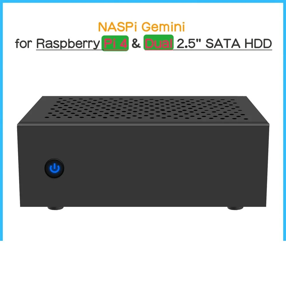 Top NASPi Gemini Dual 2,5" SATA HDD/SSD NAS-behuizingsset met PWM-ventilator, RAID, veilige uitschakeling en automatische uitschakeling voor Raspberry