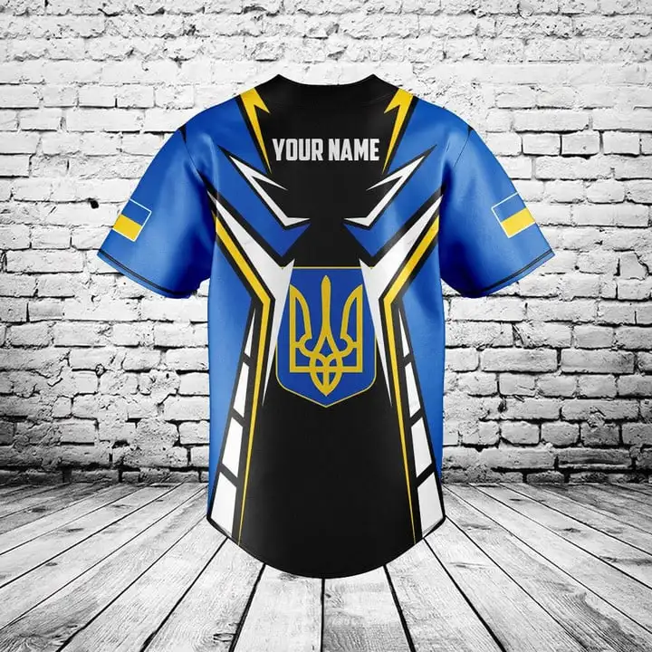 Custom Name Ukraine Shield Graphic Button Shirt Summer Casual Men's Fashion Streetwear Baseball Team Jersey Short Sleeve Tops