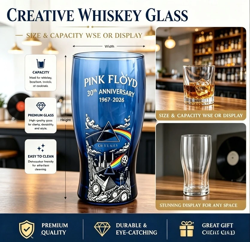 Printed Blue Beer Tumbler Large Capacity Glass Cup For Whiskey Bourbon Cocktail Home Bar Decor Collectible Drinking Glass Gift