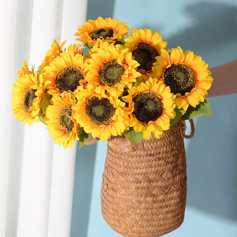 

10pcs Artificial Sunflower Decoration Bright Color Long Stem Fake Flowers Wedding Party Home Picks