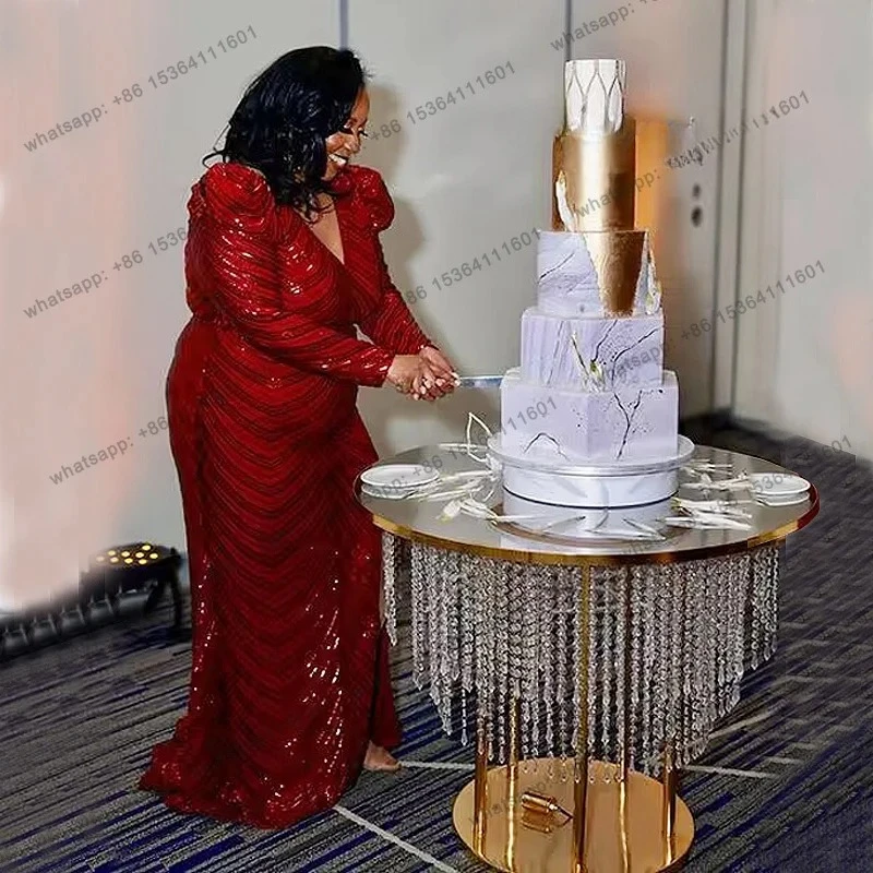 New crystal bead curtain cake table dining table wedding decoration storage stainless steel with lighting fashion