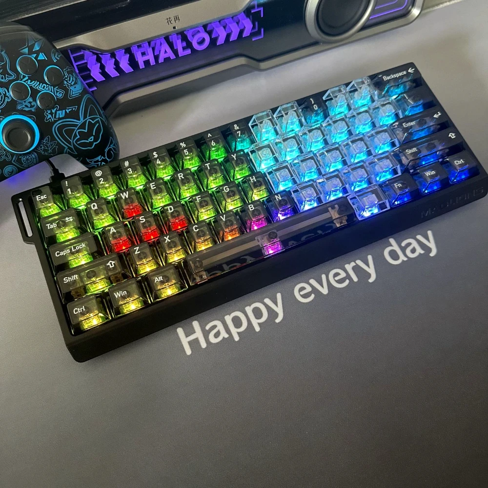 

Cherry Transparent Keycap Set PC Black Keyboard Keychain Compatible with 61/75/87/104/108 Mechanical Keyboards