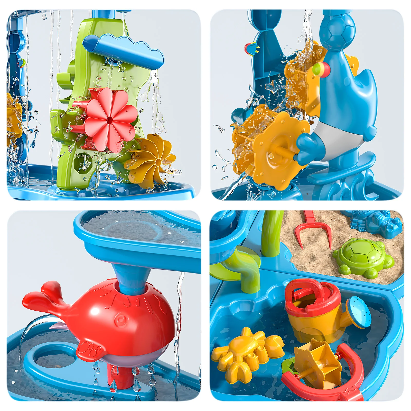 Kids Sand Water Table Toys for, 4-Tier 4-in-1 Splash Table, Water Sand Activity Tables Summer Outdoor Toys for Outside Backyard