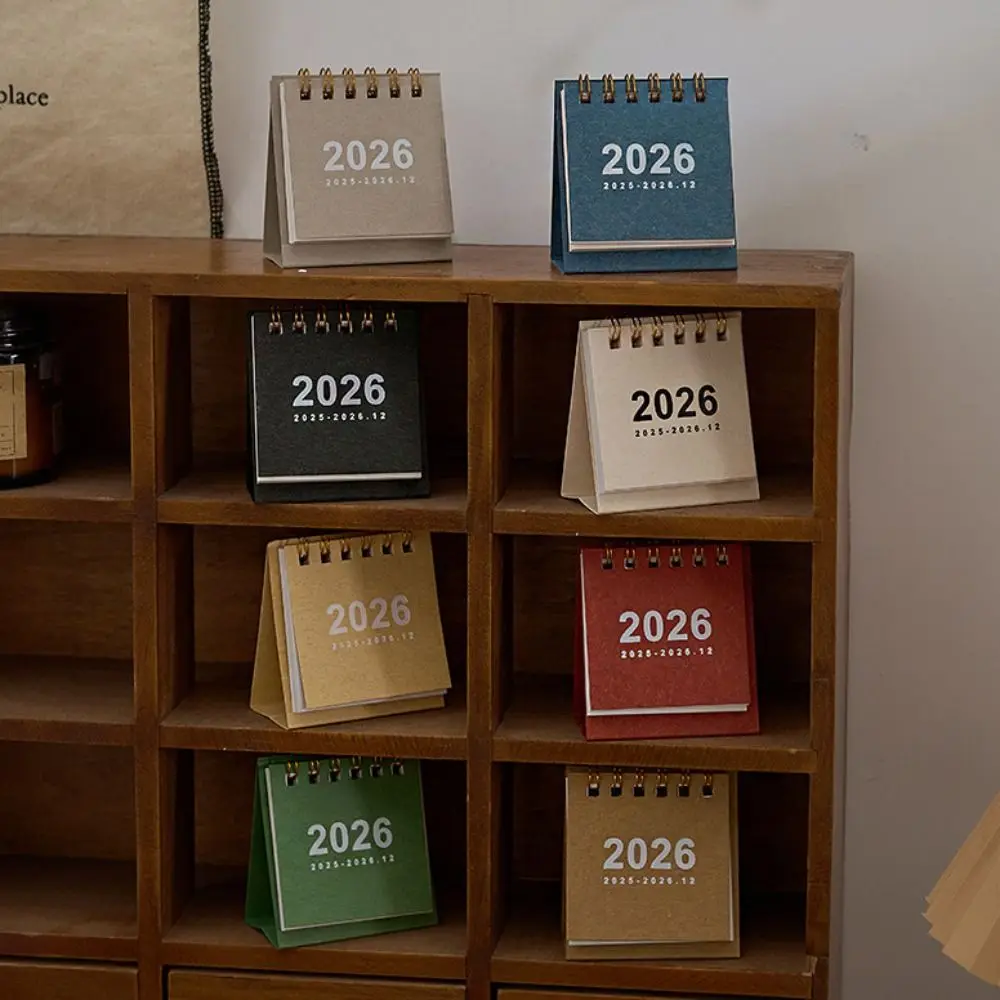 Month Date Display 2026 Mini Desk Calendar Solid Color Date Planner Monthly Planner Simple Coil Binding Standing Flip Calenda