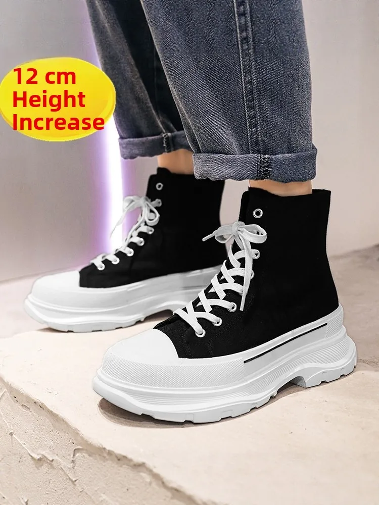 Invisible Heightening Men's Shoes 12cm 10cm New Canvas Shoes Versatile Thick Bottom High Help Dad Shoes Hidden Heightening
