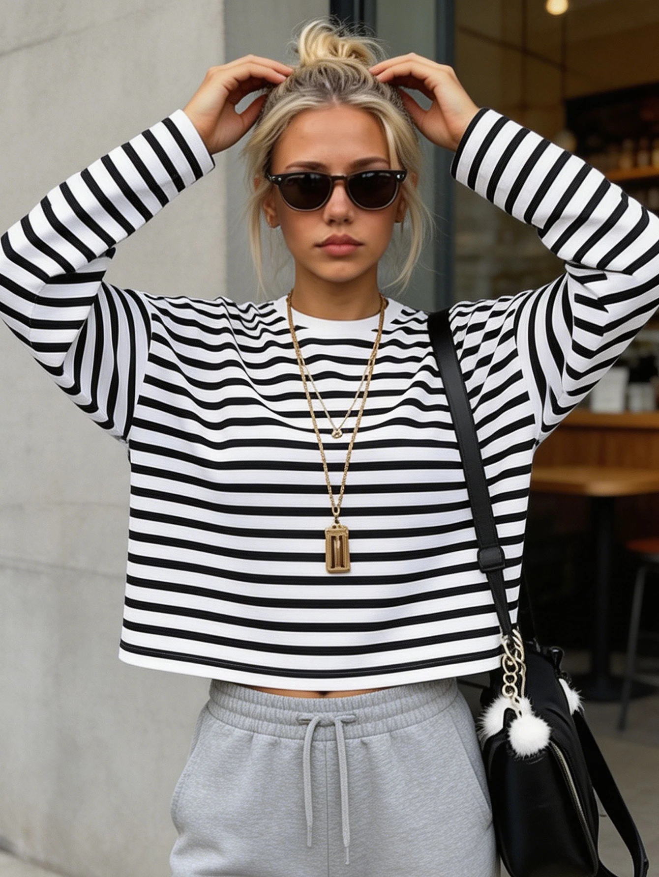 Casual Loose Fit Straight Striped Long Sleeve T-Shirt