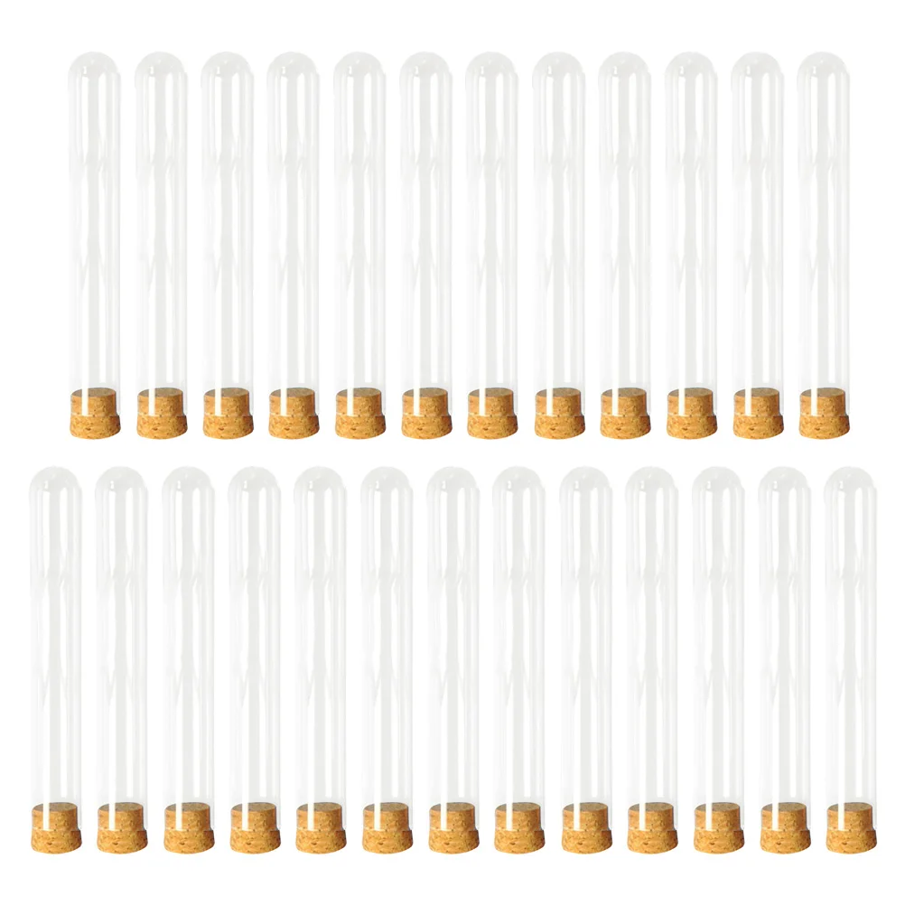 

25 PCS Plastic Test Tube Pieces Per Set Glass Bamboo with Wooden Plugs Corked Tubes