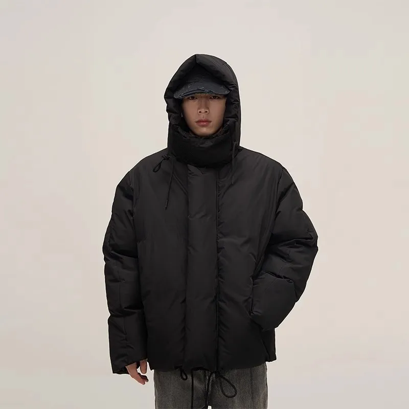 Piumini da uomo con cappuccio d'avanguardia, cappotto da uomo di nicchia americana, giacca invernale da donna streetwear