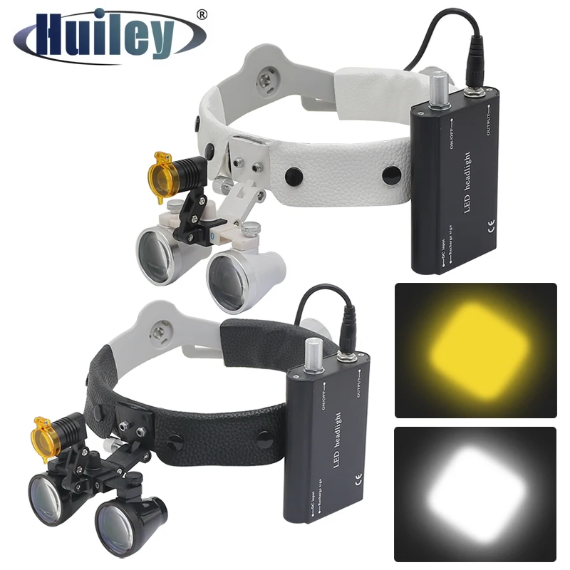 3.5X Helmet Dental Loupes Binocular Dental Magnifier 3W LED Adjustable Brightness Headlight with Filter Rechargeable Battery