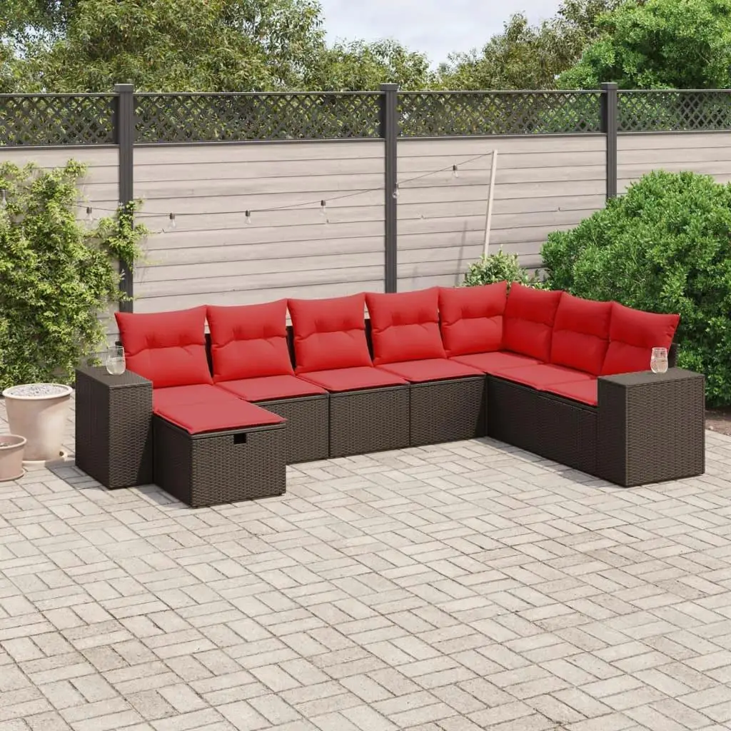

8 Piece Outdoor Patio Sofa Set with Comfortable Cushions Durable Brown Poly Rattan Furniture for Garden Balcony and Backyard