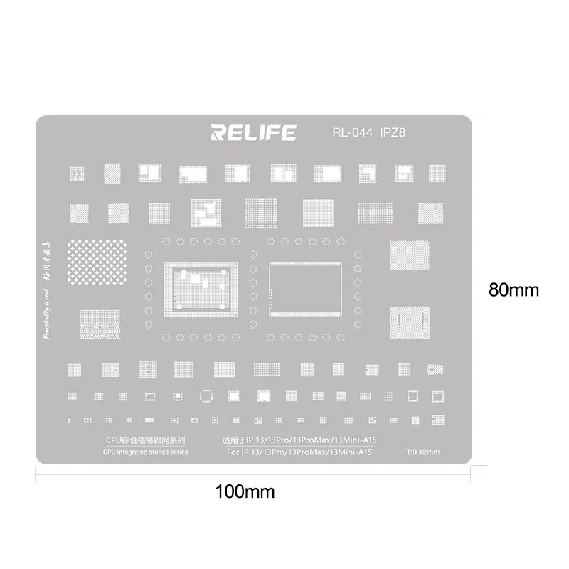 RELIFE RL-044 8PCS IP6-13 Series CPU Integrated Steel Stencil Set Protection Integrated Tin Planting Steel Stencil