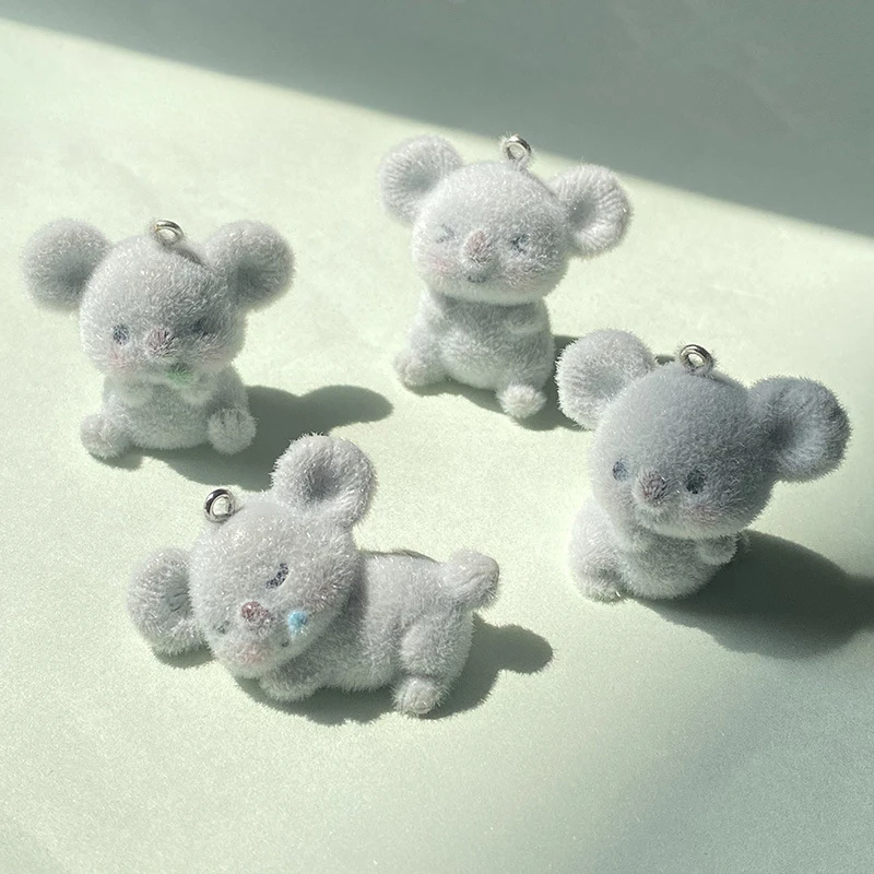 20Pcs 3D Cute Flocking Koala Resin Charms Lovely Miniature Lazy Animal Pendant For Keychains Earrings DIY Crafts Jewelry Make