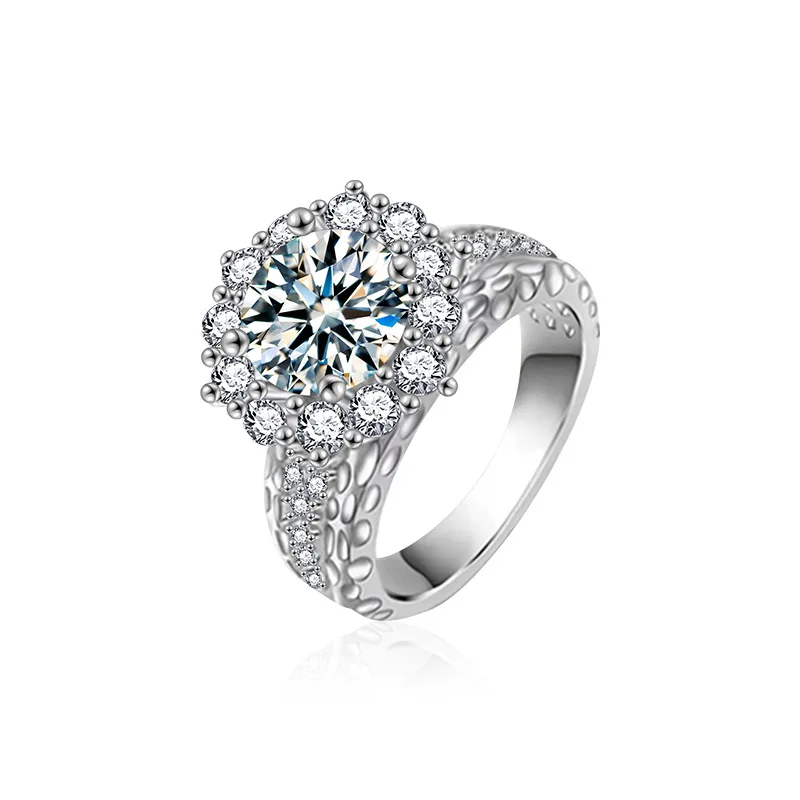 s925 sterling silver moissanite sunflower ring for women, light luxury vintage diamond-encrusted high-end ring
