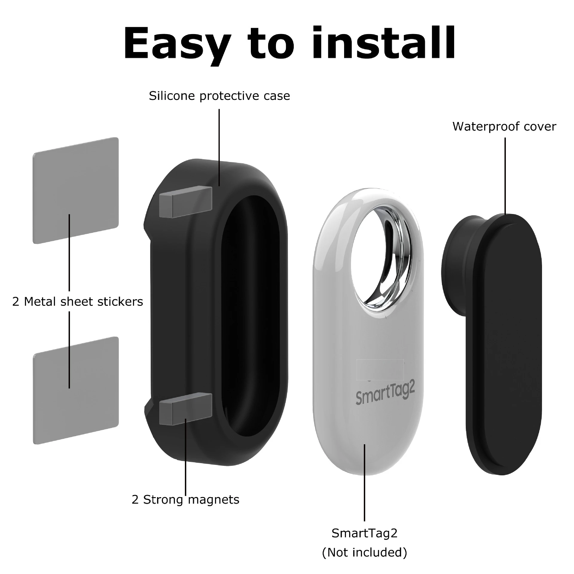 Magnetic/Adhesive Protective Case for Smarttag2 Waterproof Full-Body Protection Cover for Car,Truck,Trailers,Bike Hidden Shell
