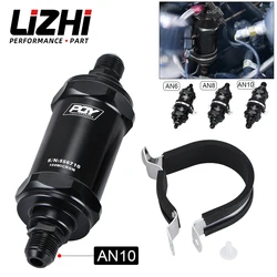 LIZHI RACING - PQY BLACK AN6 / AN8 / AN10 Inline Fuel Filter E85 Ethanol With 100 Micron Stainless steel element and PQY sticker