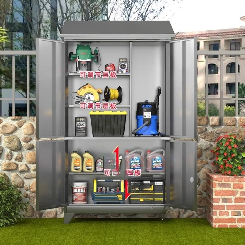

304 stainless steel outdoor locker patio balcony cleaning cabinet sundries storage broom mop tool sloping top cabinet