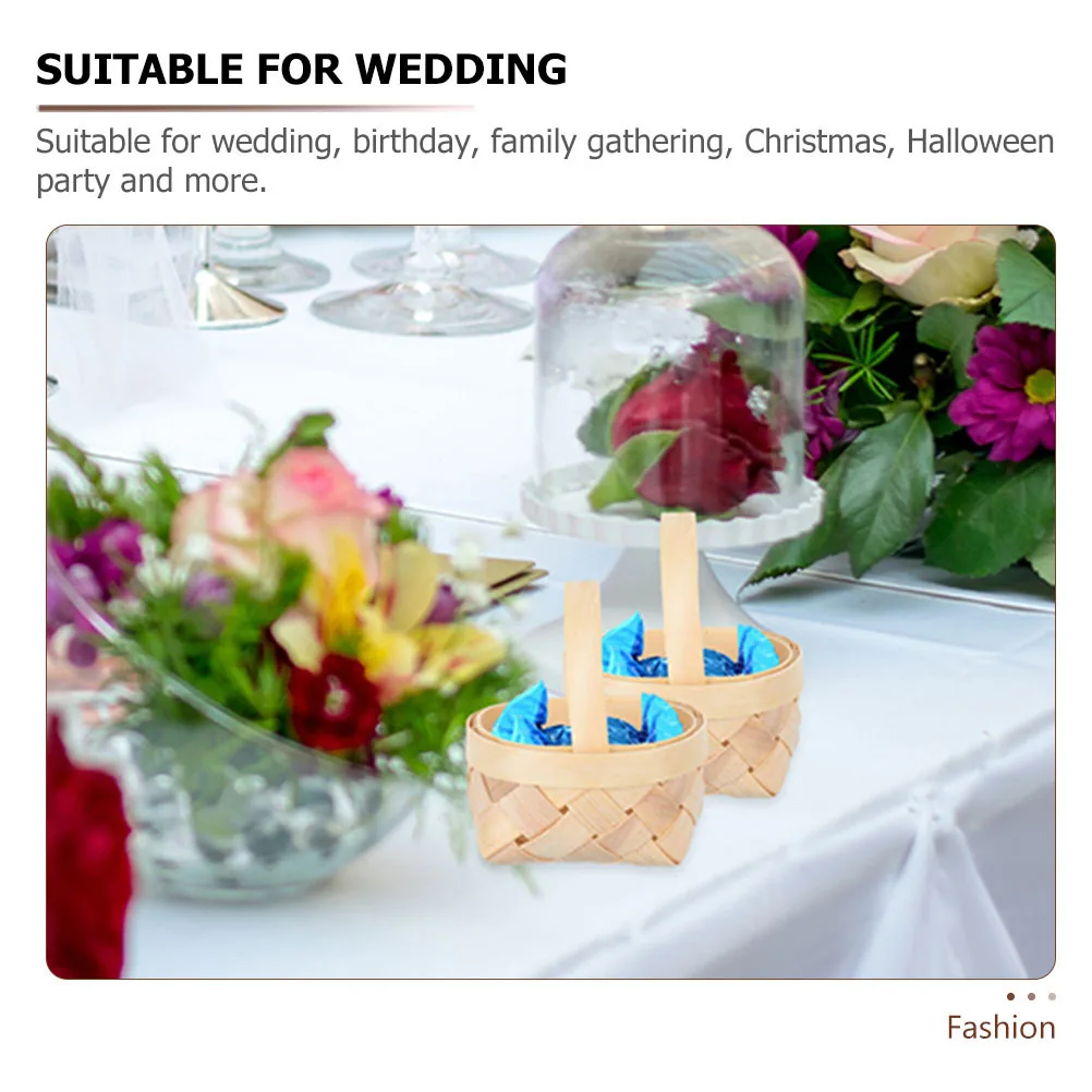 

2 Pcs Handheld Wedding Candy Basket Small Wicker Indoor Rattan Cute Baskets for Handle Flower Baby Miss