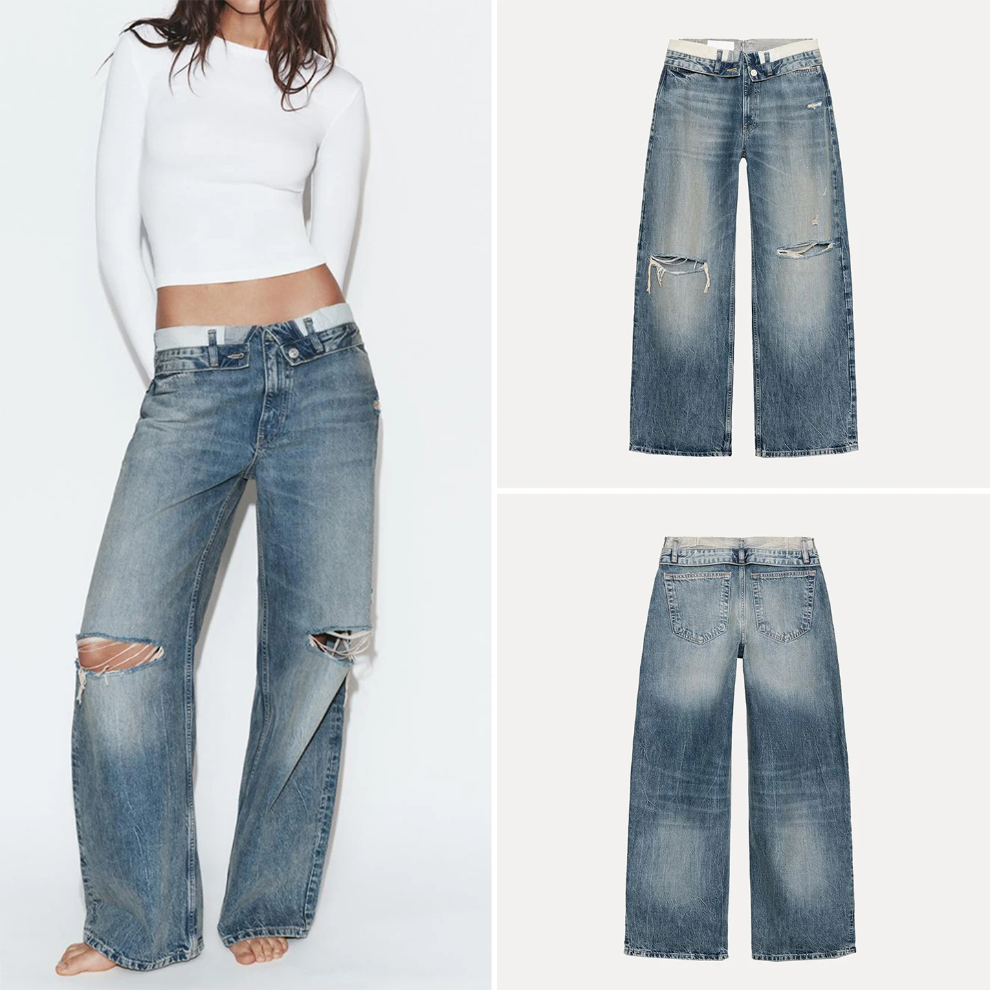 Spring 2026 Women's Straight Leg Jeans Cuffed Natural Waist Torn Denim Pants Casual Comfortable Fit Zadata Brand