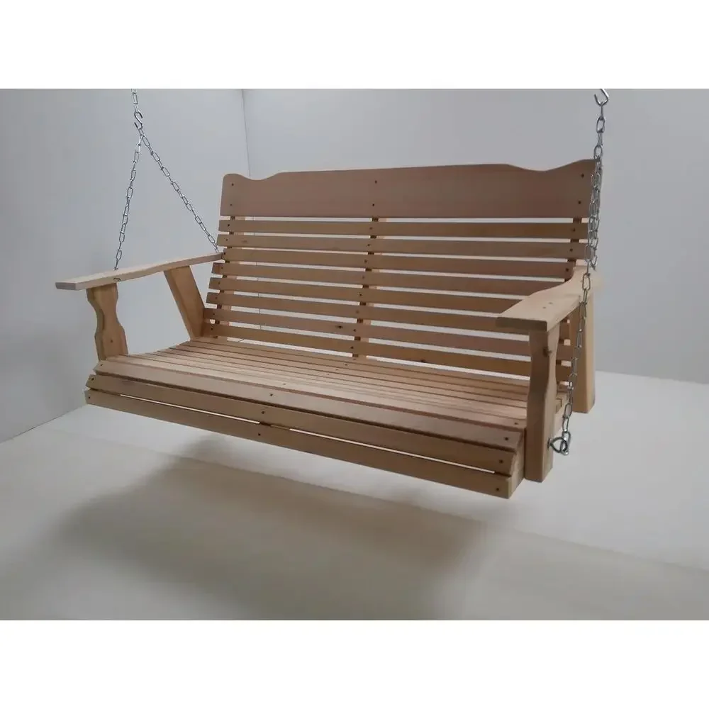 4-Foot Natural Wood Swing with Chain and Springs, Handcrafted Wooden Swing