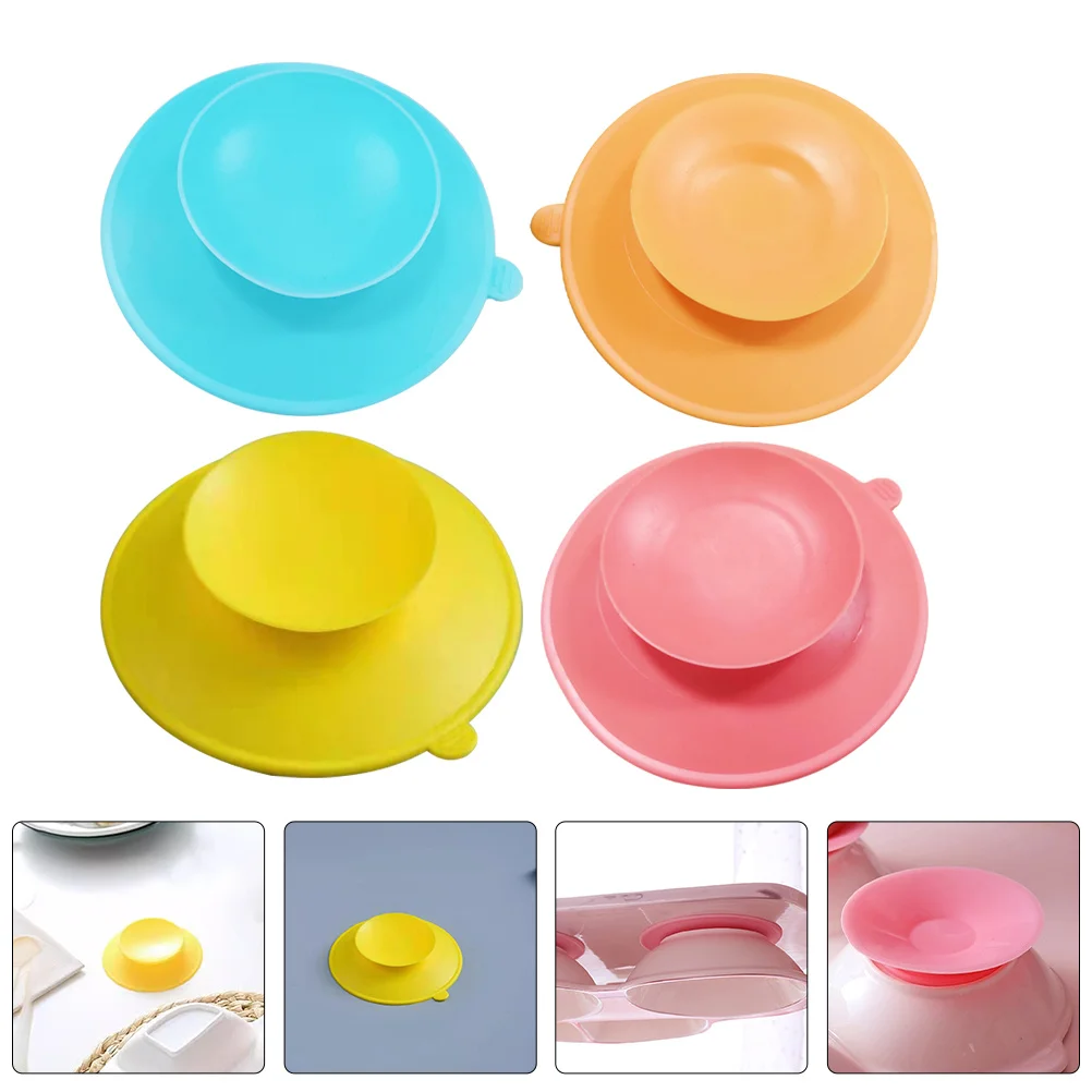 

4Pcs Silicone Suction Pads Baby Bowls Dual Side Grip Handle Stable Non Spill Easy Clean Silicone Sucker Suction Plates