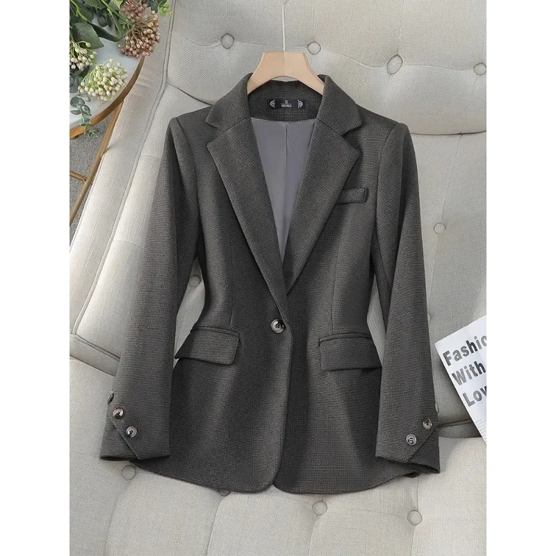 

Fashion Women Formal Blazer Ladies Gray Coffee Female Long Sleeve Single Button Business Work Wear Jacket For Autumn Winter