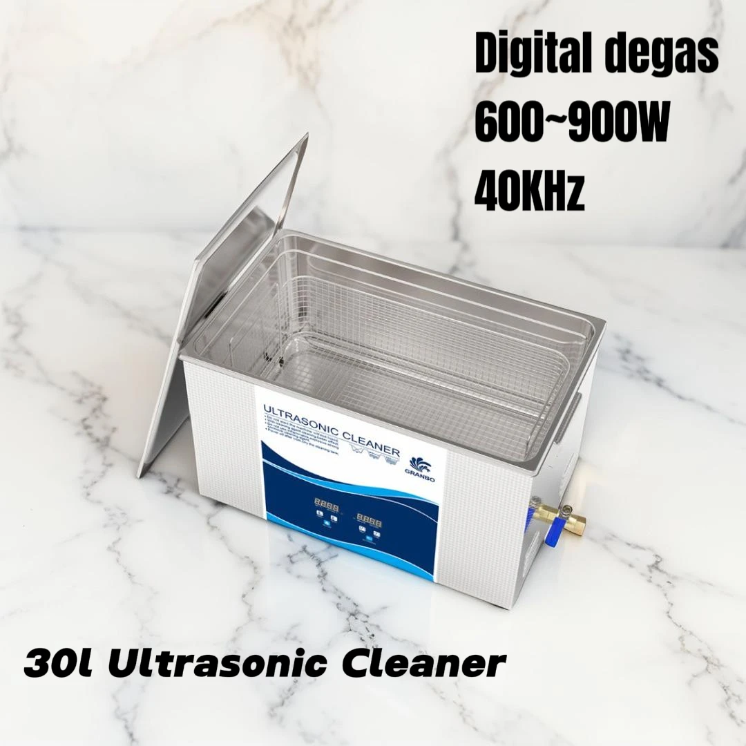 Granbosonic Ultrasonic Cleaner Digital Heater Timer Degass 30L 600~900W Ultrasonic Washer for Lab Tools Carburetor Engine Parts