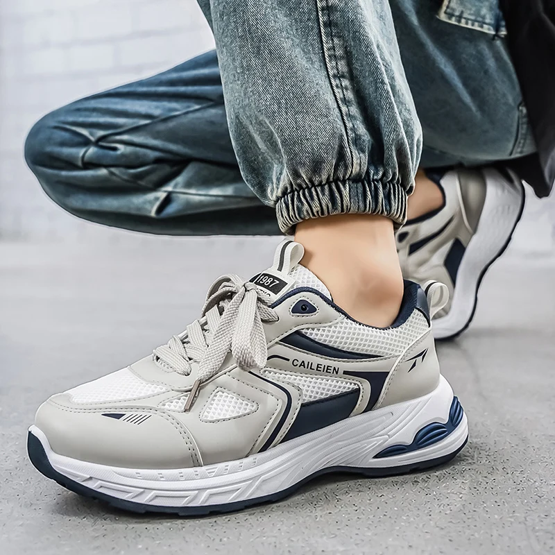 New Fashion Mens Thick Sole Platform Sneakers Breathable Mesh Low Top Student Shoes Casual Sports Walking Shoe Zapatillas Hombre